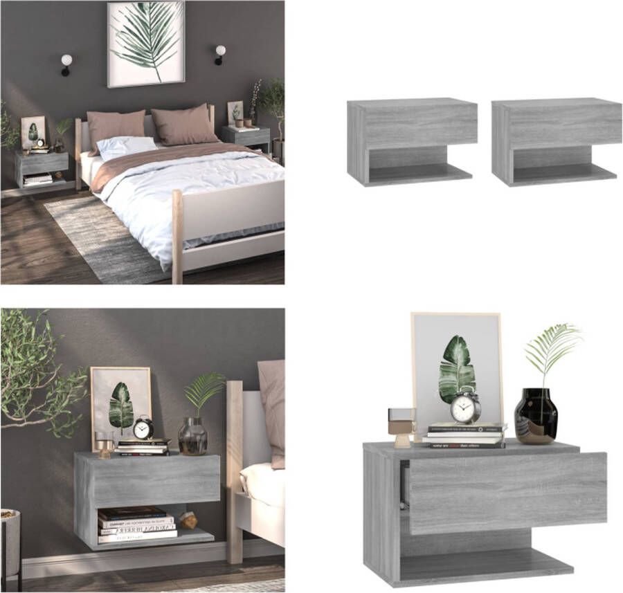 VidaXL Nachtkastjes 2 st wandgemonteerd grijs sonoma eikenkleurig Wandnachtkastje Wandnachtkastjes Wandgemonteerd Nachtkastje Wandgemonteerd Bedkastje - Foto 2