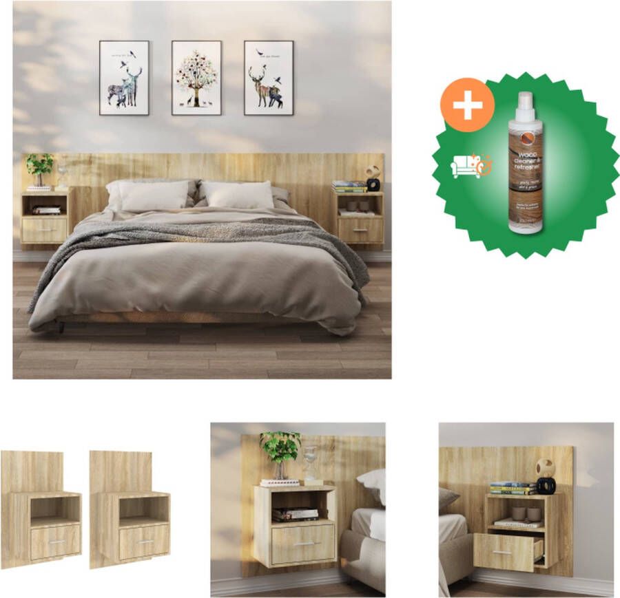 VidaXL Wandnachtkastje Sonoma Eiken 60x40x40 cm Wandmontage Multifunctioneel Eenvoudig te reinigen Montage vereist Levering bevat 2 stuks Kast Inclusief Houtreiniger en verfrisser