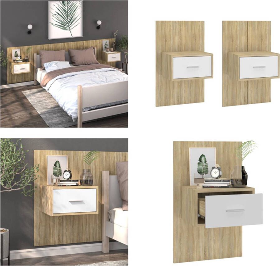 VidaXL Nachtkastjes 2 st wandgemonteerd wit en sonoma eikenkleurig Wandnachtkastje Wandnachtkastjes Wandgemonteerd Nachtkastje Wandgemonteerd Bedkastje