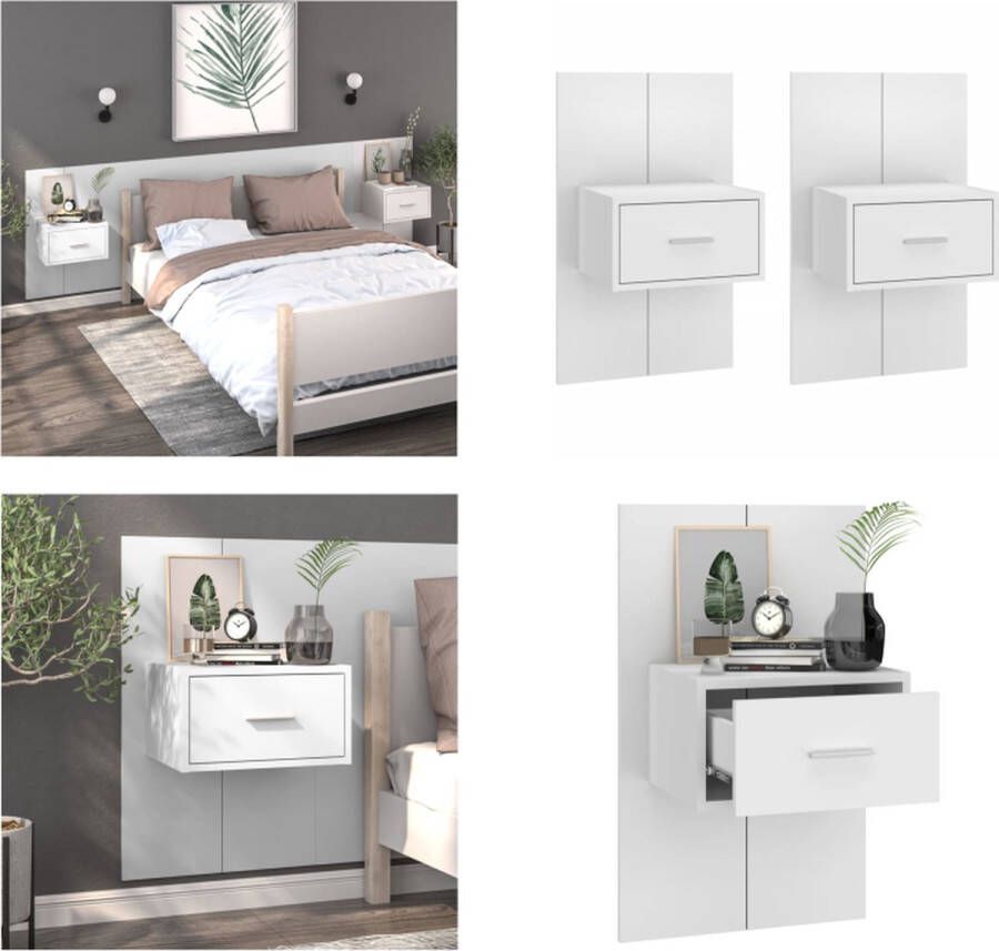 VidaXL Nachtkastjes 2 st wandgemonteerd wit Wandnachtkastje Wandnachtkastjes Wandgemonteerd Nachtkastje Wandgemonteerd Bedkastje