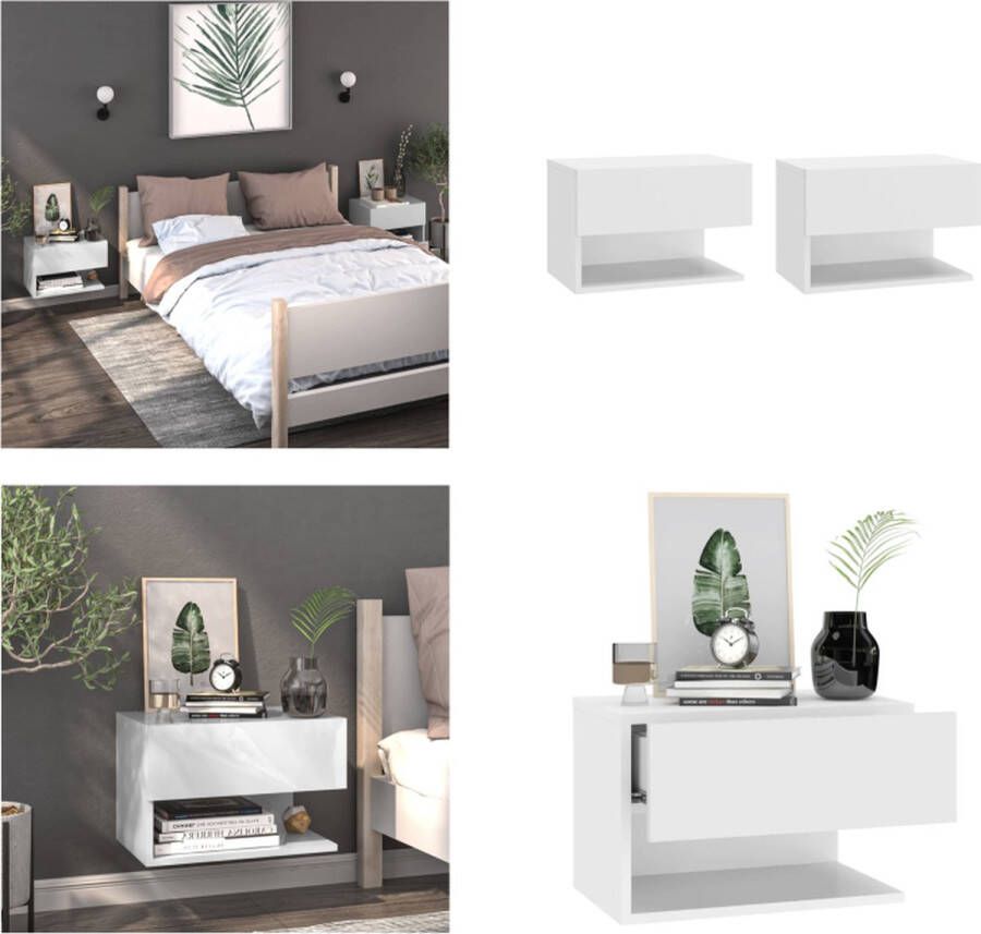 VidaXL Nachtkastjes 2 st wandgemonteerd wit Wandnachtkastje Wandnachtkastjes Wandgemonteerd Nachtkastje Wandgemonteerd Bedkastje