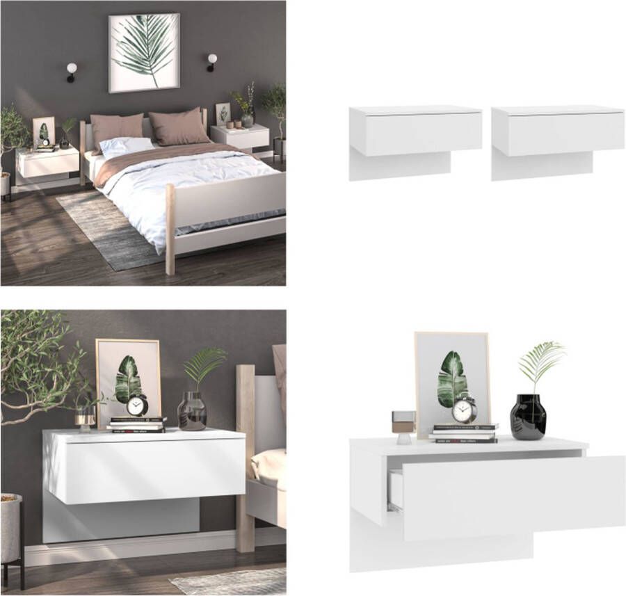 VidaXL Nachtkastjes 2 st wandgemonteerd wit Wandnachtkastje Wandnachtkastjes Wandgemonteerd Nachtkastje Wandgemonteerd Bedkastje