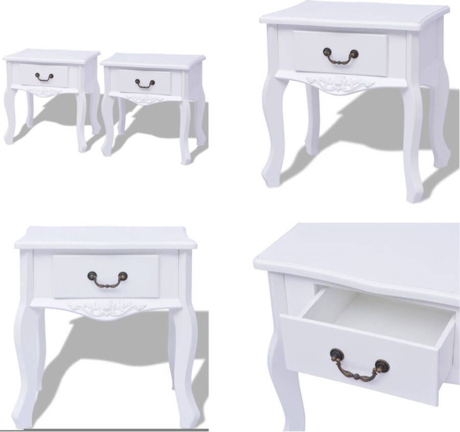 VidaXL Nachtkastjes 2 stuks MDF wit Nachtkastje Nachtkastjes Ladekast Ladekasten