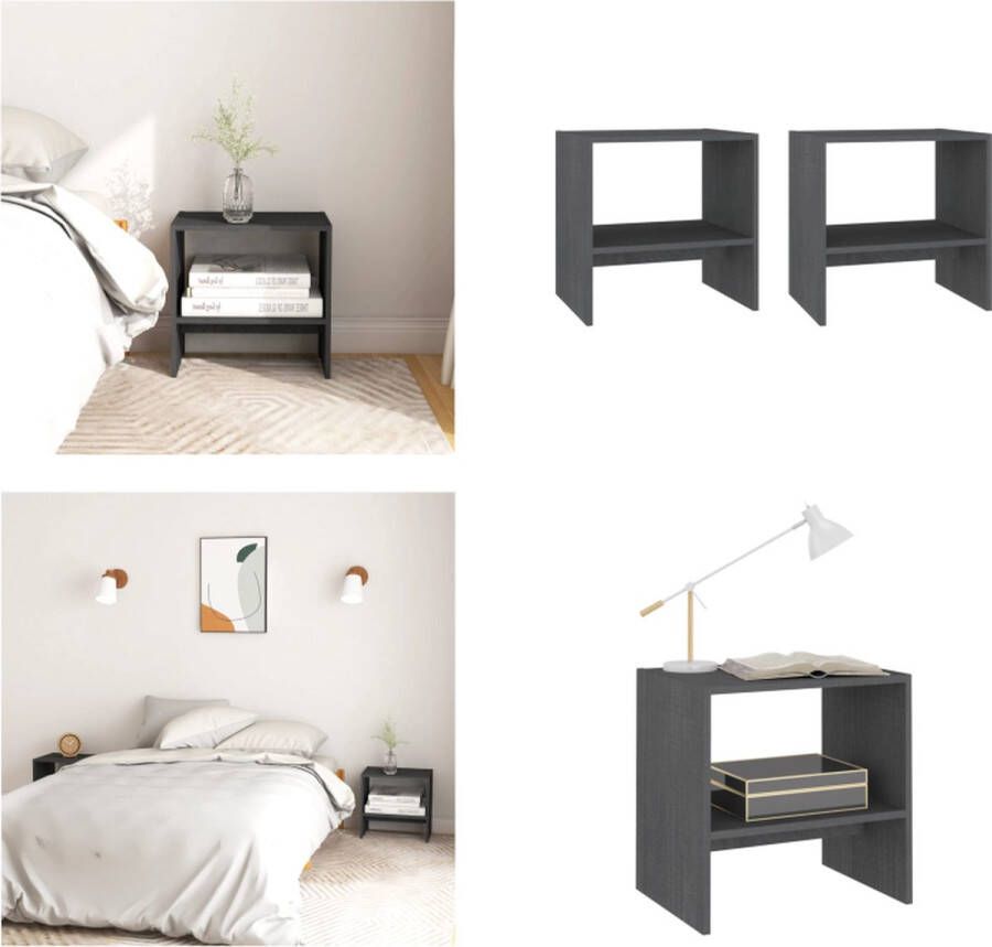 VidaXL Nachtkastjes 2st 40x30 5x40 cm massief grenenhout grijs Nachtkastje Nachtkastjes Nacht Kastje Nacht Kastjes - Foto 2