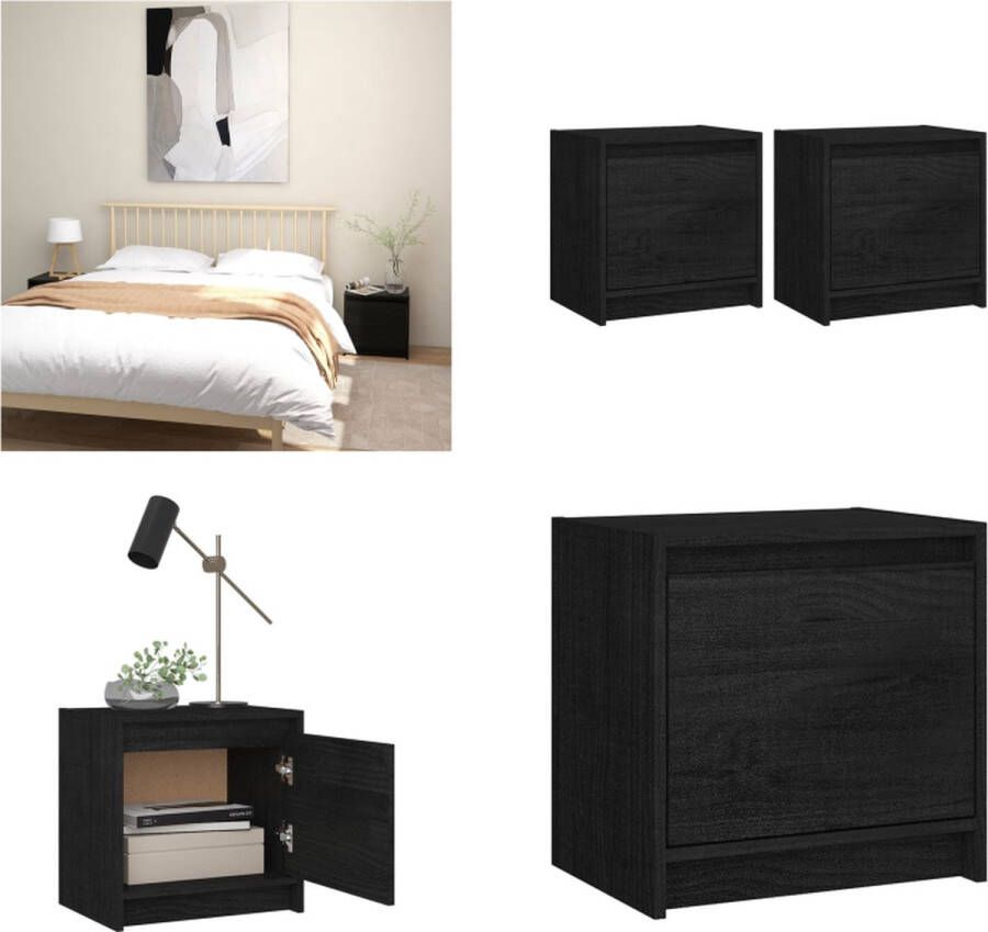 VidaXL Nachtkastjes 2st 40x30-5x40 cm massief grenenhout zwart Nachtkastje Nachtkastjes Nacht Kastje Nacht Kastjes