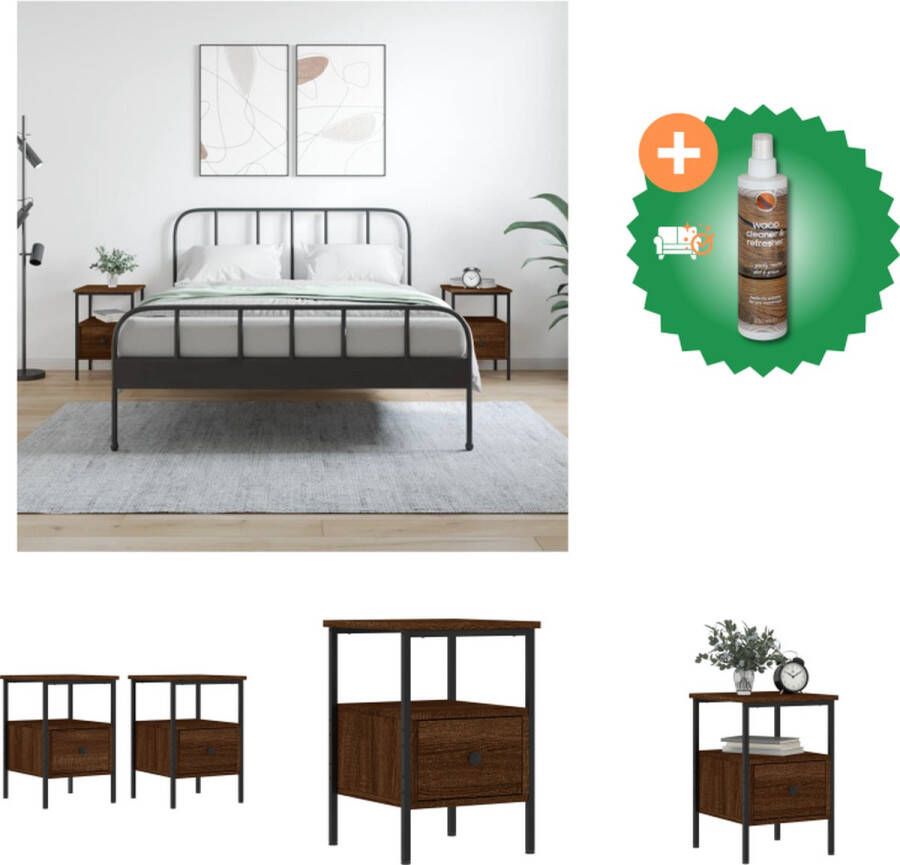 VidaXL Nachtkastjes 2 st 34x36x50 cm bewerkt hout bruineikenkleurig Kast Inclusief Houtreiniger en verfrisser