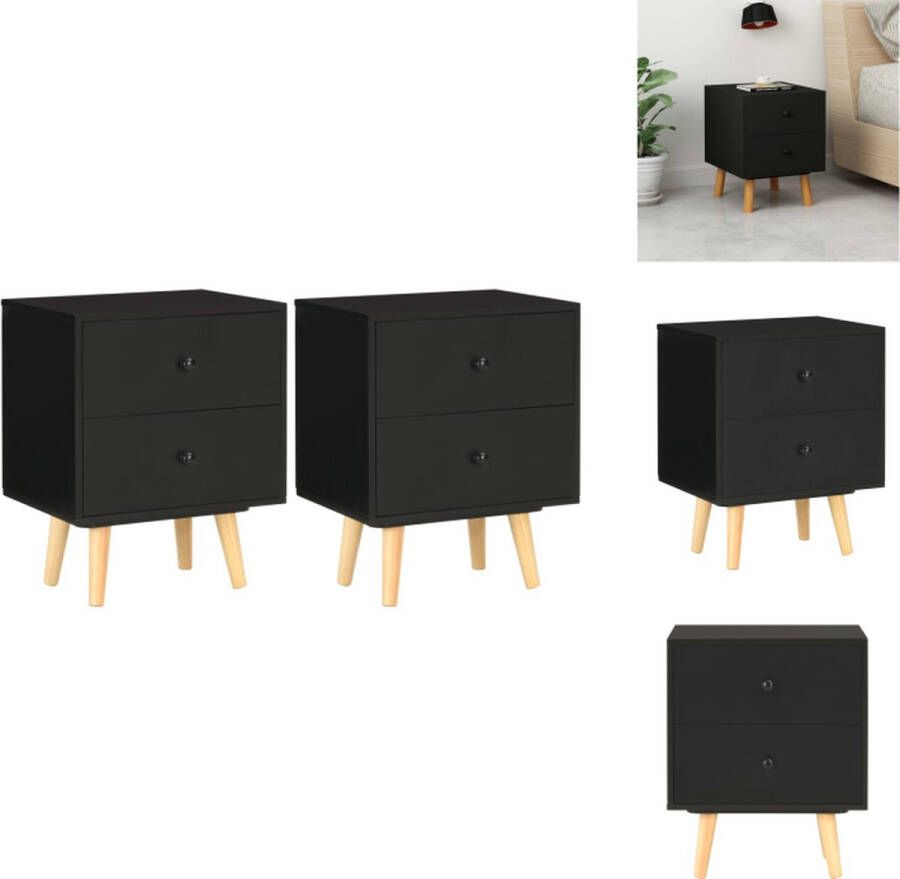 VidaXL Nachtkast Nachtkasten Houten Nachtkast Houten Nachtkasten Nachtkastjes 2 st 40x30x50 cm massief grenenhout zwart - Foto 2