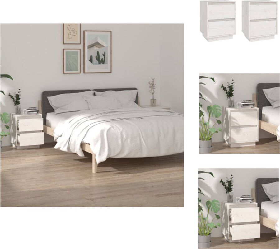 VidaXL Nachtkastje Nachtkastjes Kastje Bedkastje Nachtkastjes 2 st 40x35x50 cm massief grenenhout wit - Foto 3