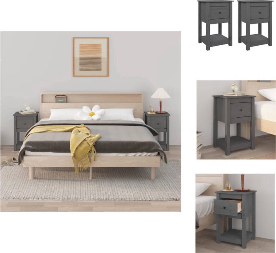 VidaXL Nachtkastje Nachtkastjes -kast Nachtkastje Nachtkastjes 2 st 40x35x61 5 cm massief grenenhout grijs