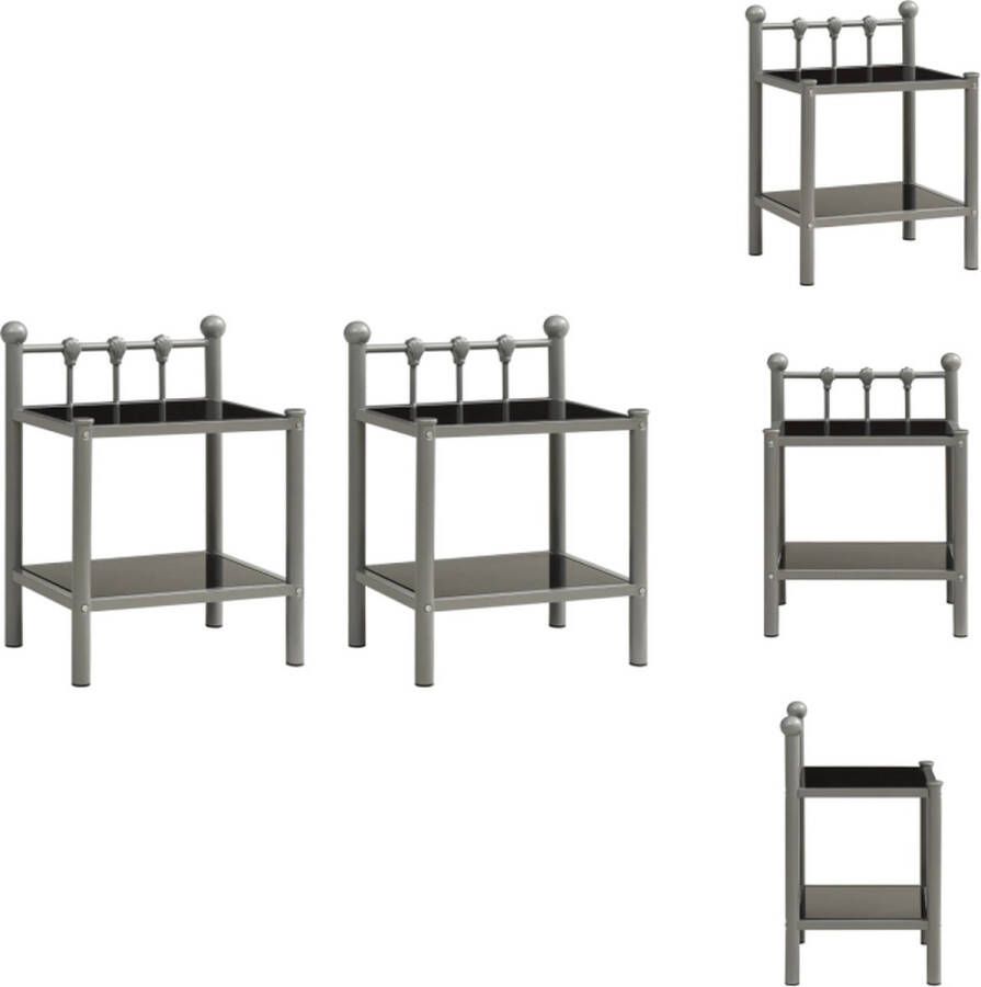 VidaXL Nachtkastje Nachtkastjes Telefoonkast Telefoonkasten Nachtkastjes 2 st metaal en glas grijs en zwart