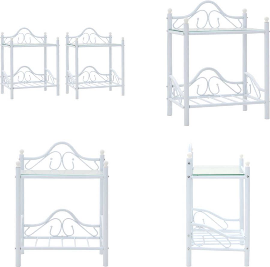 VidaXL Nachtkastjes 45x30-5x60 cm staal en gehard glas wit 2 st Nachtkast Nachtkasten Nachtkastje Nachtkastjes