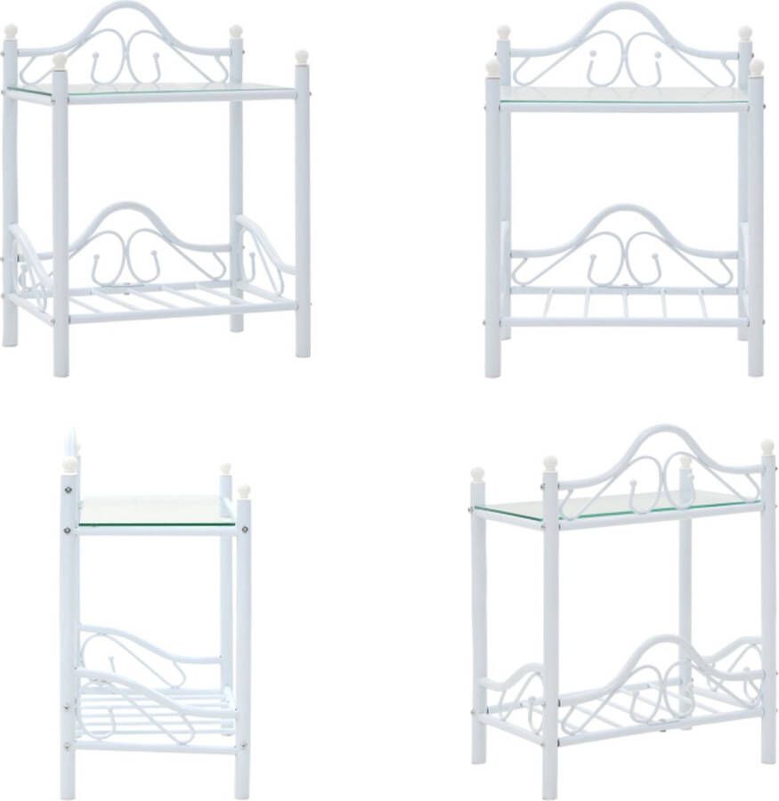 VidaXL Nachtkastjes 45x30-5x60 cm staal en gehard glas wit Nachtkast Nachtkasten Nachtkastje Nachtkastjes