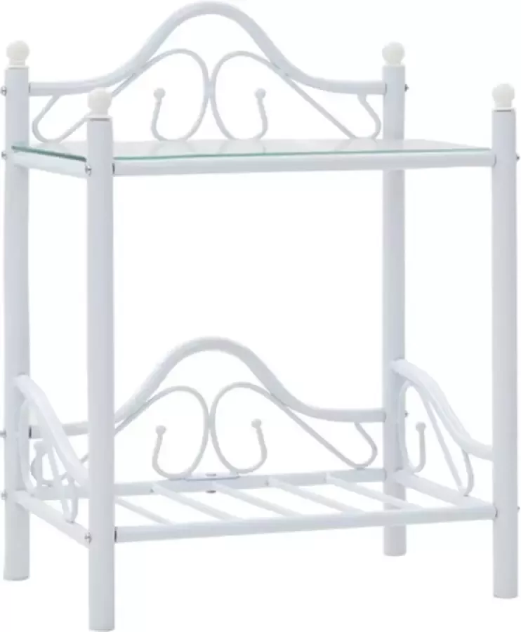 VidaXL -Nachtkastjes-45x30 5x60-cm-staal-en-gehard-glas-wit - Foto 2