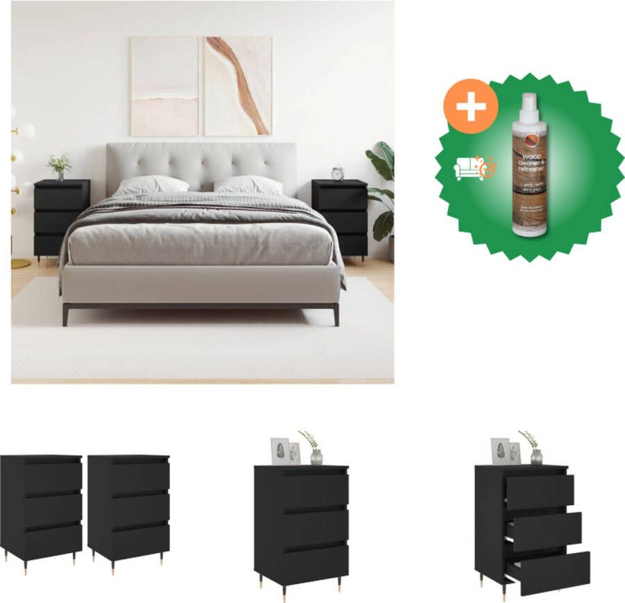 VidaXL Nachtkastjes 2 st 40x35x69 cm bewerkt hout zwart Kast Inclusief Houtreiniger en verfrisser