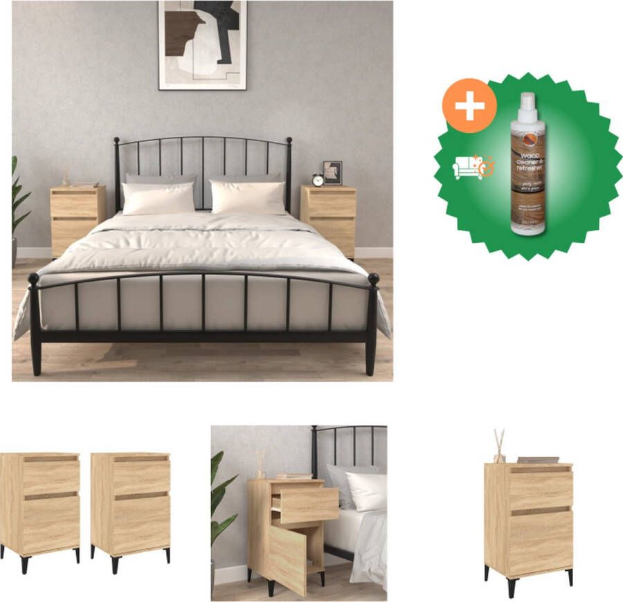 VidaXL Nachtkastjes 2 st 40x35x70 cm bewerkt hout sonoma eikenkleurig Kast Inclusief Houtreiniger en verfrisser - Foto 2