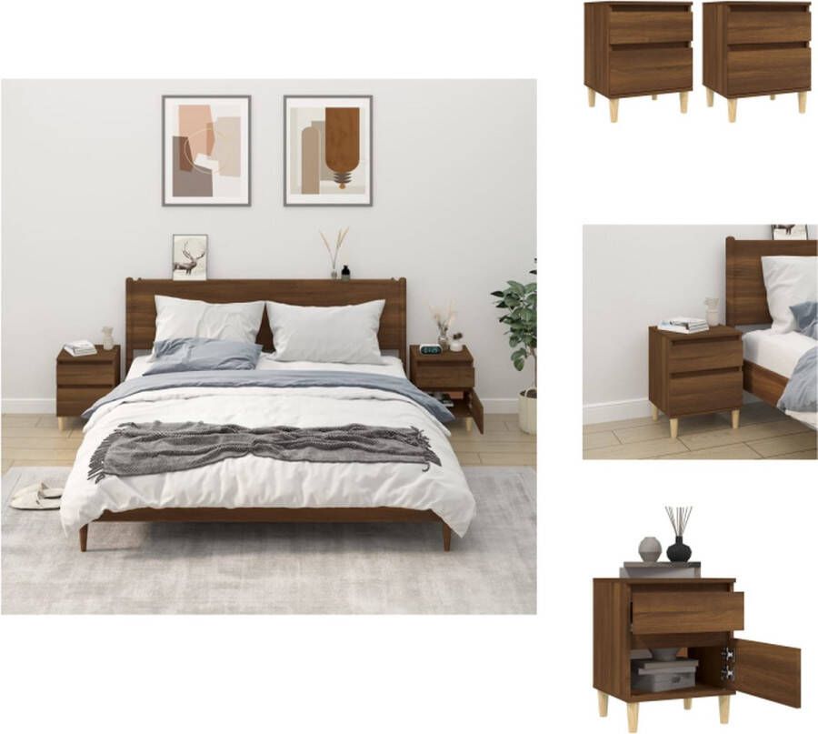 VidaXL Nachtkastje Nachtkastjes Houten Nachtkastje Slaapkamerkast Nachtkastjes 2 st 40x35x50 cm bruineikenkleurig - Foto 4