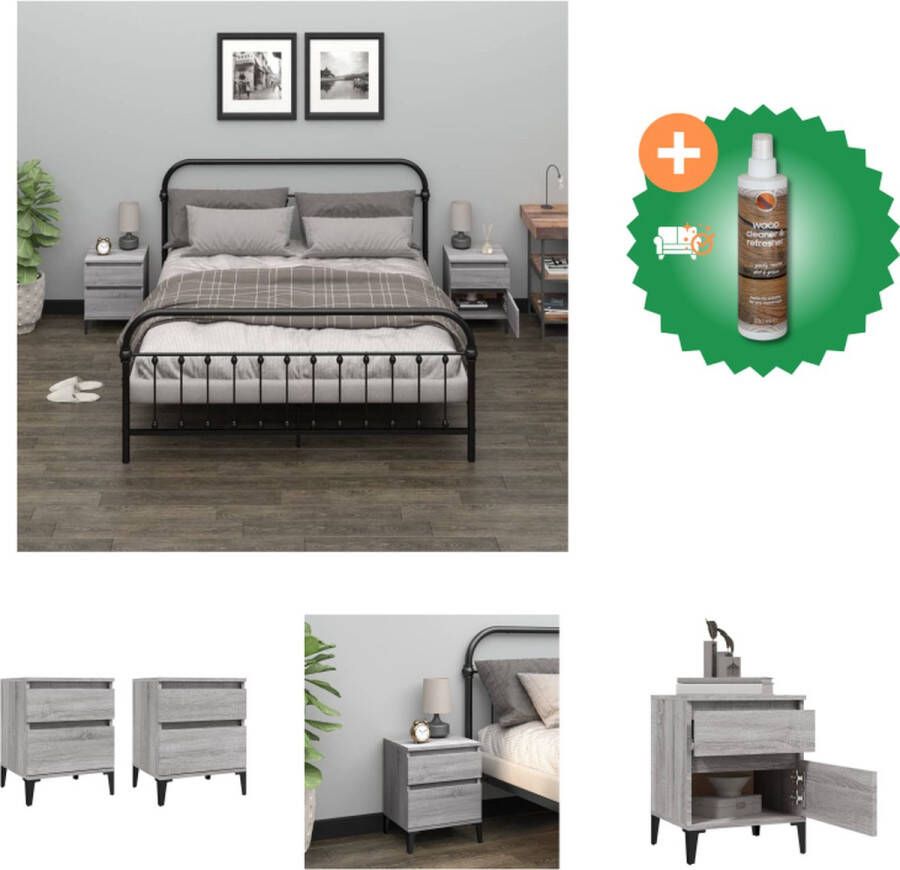 VidaXL Nachtkastje Grijs Sonoma Eiken Set van 2 40x35x50 cm Duurzaam hout Voldoende opbergruimte Kast Inclusief Houtreiniger en verfrisser - Foto 4