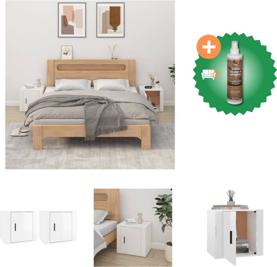 VidaXL Nachtkastjes Bedkastje 50 x 39 x 47 cm Hoogglans wit Kast Inclusief Houtreiniger en verfrisser