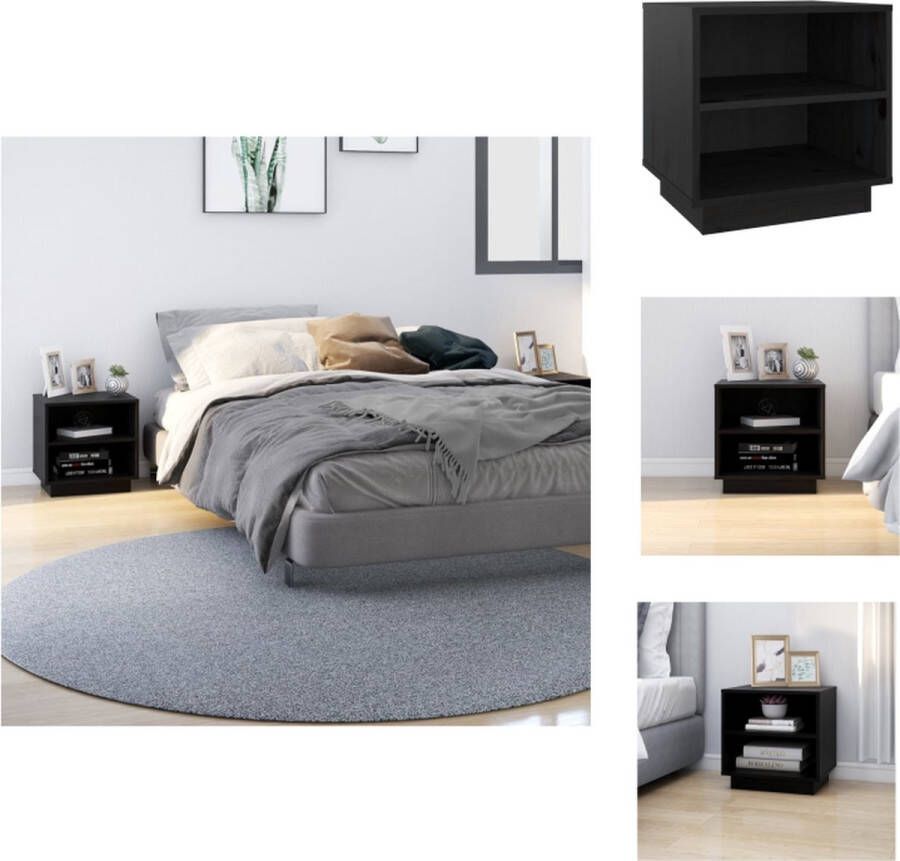 The Living Store Nachtkastjes Bedkastjes 40x34x40 cm Zwart Massief Grenenhout Nachtkastjes Bedkastjes Meubilair Salontafel Slaapkamers - Foto 2