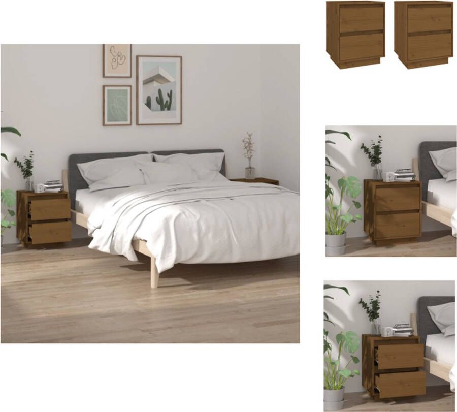 VidaXL Nachtkastje Nachtkastjes Kastje Bedkastje Nachtkastjes 2 st 40x35x50 cm massief grenenhout honingbruin