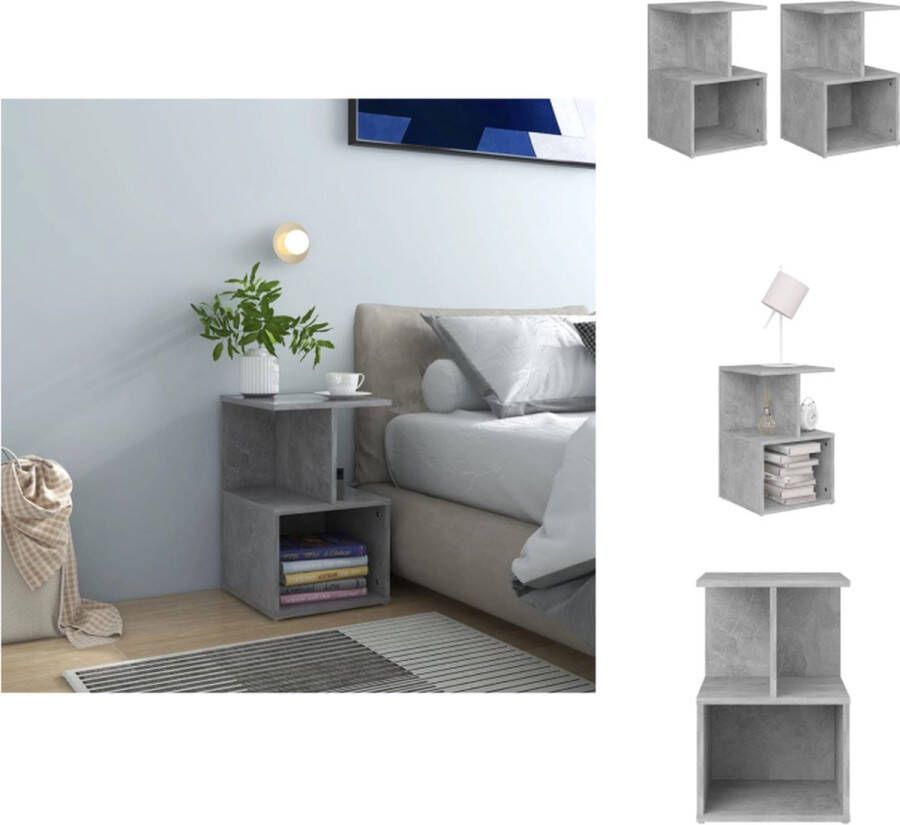 VidaXL Nachtkastje Nachtkastjes Telefoonkast Telefoonkasten Nachtkastjes 2 st 35x35x55 cm bewerkt hout betongrijs - Foto 2