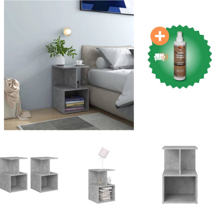 VidaXL Nachtkastjes 2 st 35x35x55 cm spaanplaat betongrijs Kast Inclusief Houtreiniger en verfrisser