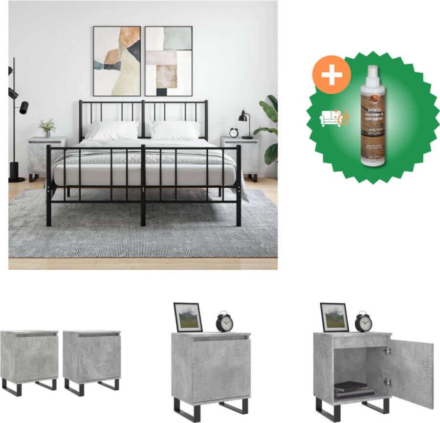 VidaXL Nachtkastjes Betongrijs 40 x 30 x 50 cm Bewerkt hout en ijzer Kast Inclusief Houtreiniger en verfrisser