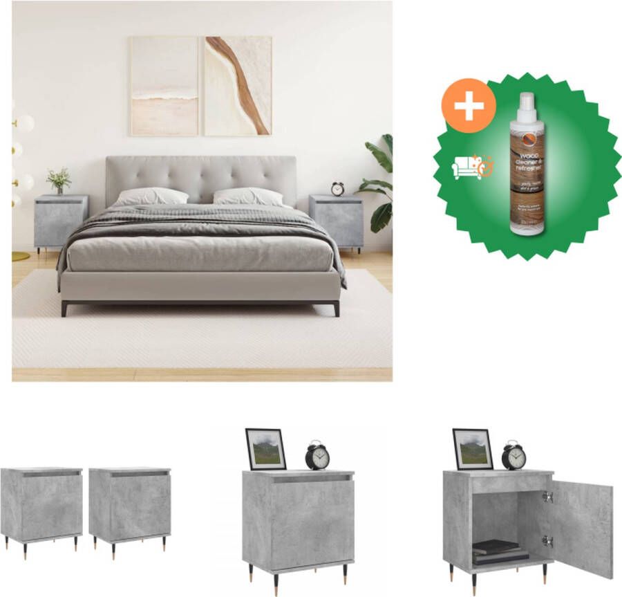 VidaXL Nachtkastjes Betongrijs 40 x 30 x 50 cm Bewerkt hout Set van 2 Kast Inclusief Houtreiniger en verfrisser