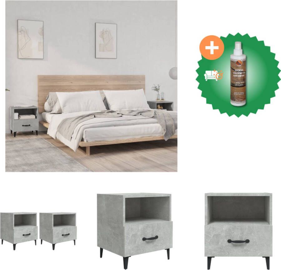 VidaXL Nachtkastjes Betongrijs 40 x 35 x 47.5 cm Bewerkt Hout en Metaal Kast Inclusief Houtreiniger en verfrisser