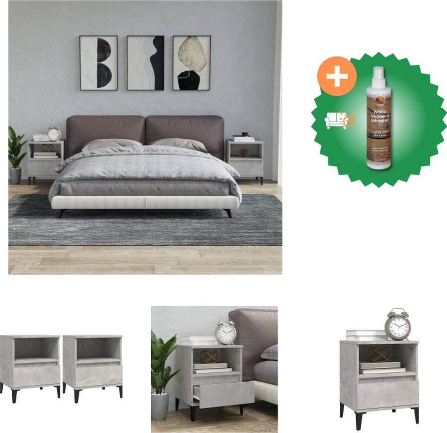 VidaXL Nachtkastjes Betongrijs 40 x 35 x 50 cm Metalen poten Duurzaam hout Kast Inclusief Houtreiniger en verfrisser