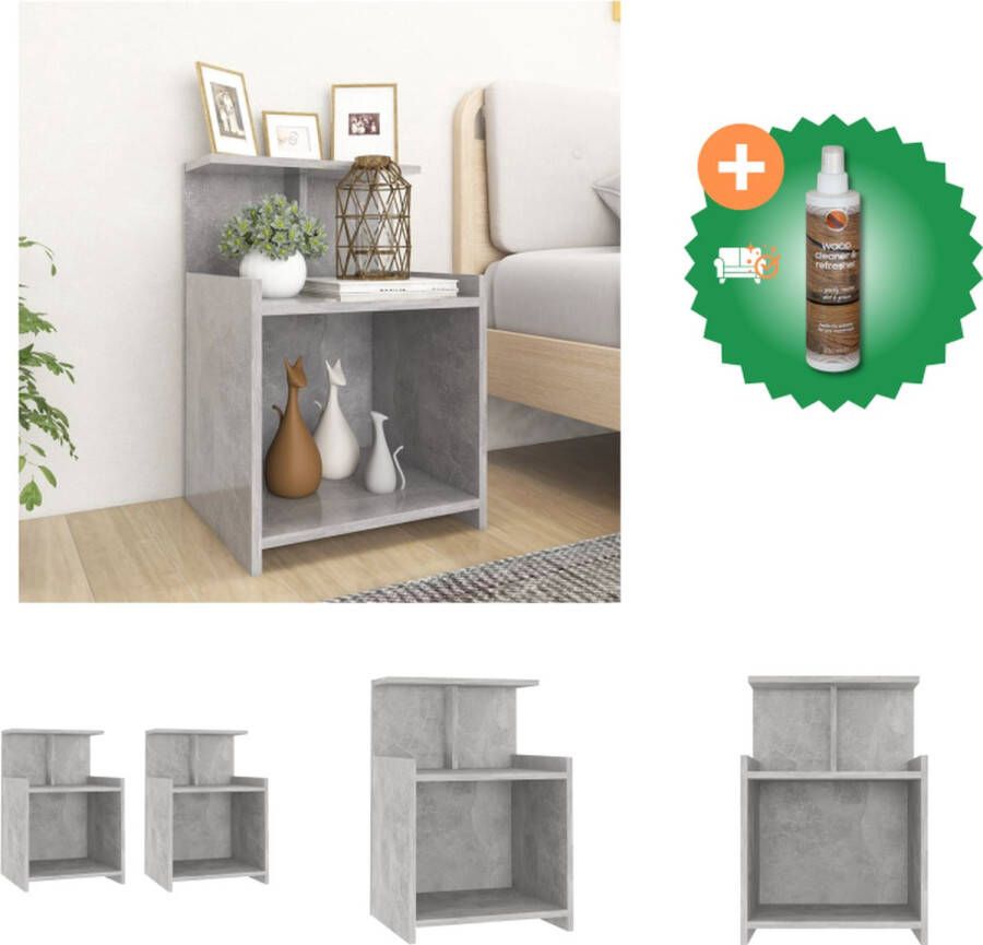 VidaXL Nachtkastjes Betongrijs 40 x 35 x 60 cm 3 Open schappen Kast Inclusief Houtreiniger en verfrisser