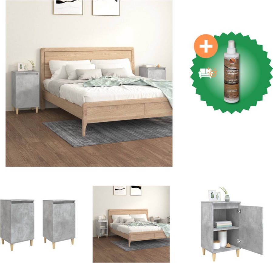 VidaXL Nachtkastje Betongrijs 40 x 35 x 70 cm 2 Vakken met Deur Kast Inclusief Houtreiniger en verfrisser