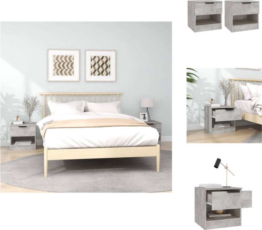 VidaXL The Living Store Nachtkastjes Betongrijs 40 x 39 x 40 cm Stevige vochtbestendige bewerkt houten set - Foto 2