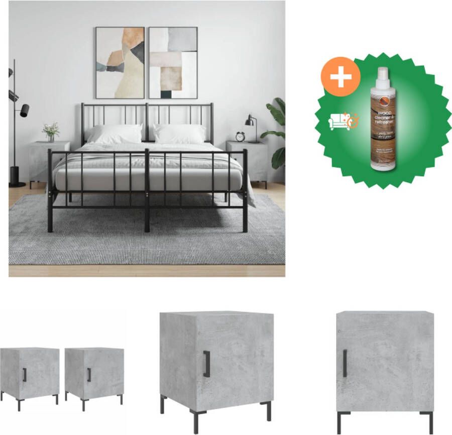 VidaXL Nachtkastjes Betongrijs 40 x 40 x 50 cm (B x D x H) Duurzaam hout en ijzer- Praktische opbergruimte Kast Inclusief Houtreiniger en verfrisser