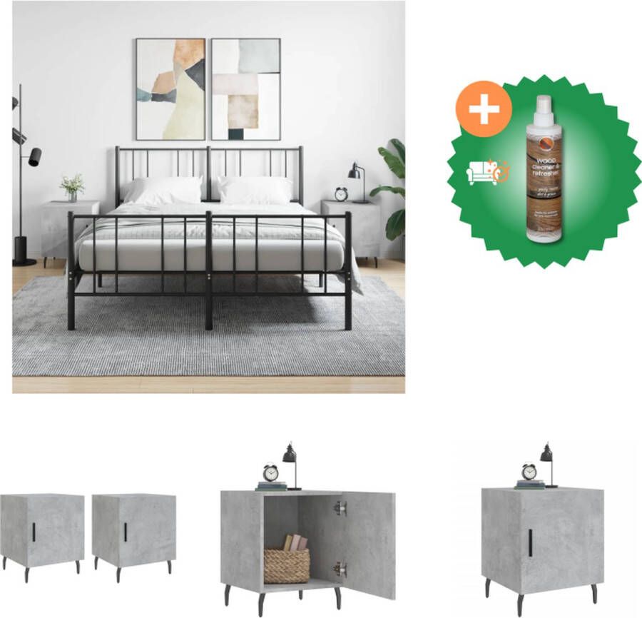 VidaXL Nachtkastjes Betongrijs 40 x 40 x 50 cm (B x D x H) Duurzaam hout en ijzer- Praktische opbergruimte Kast Inclusief Houtreiniger en verfrisser - Foto 2