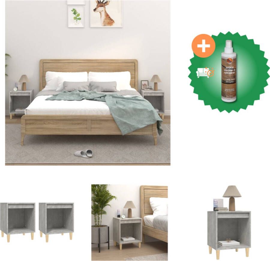 VidaXL Nachtkastjes Betongrijs 40x35x50 cm Duurzaam bewerkt hout Voldoende opbergruimte Stevig tafelblad Inclusief montagehandleiding Set van 2 Kast Inclusief Houtreiniger en verfrisser