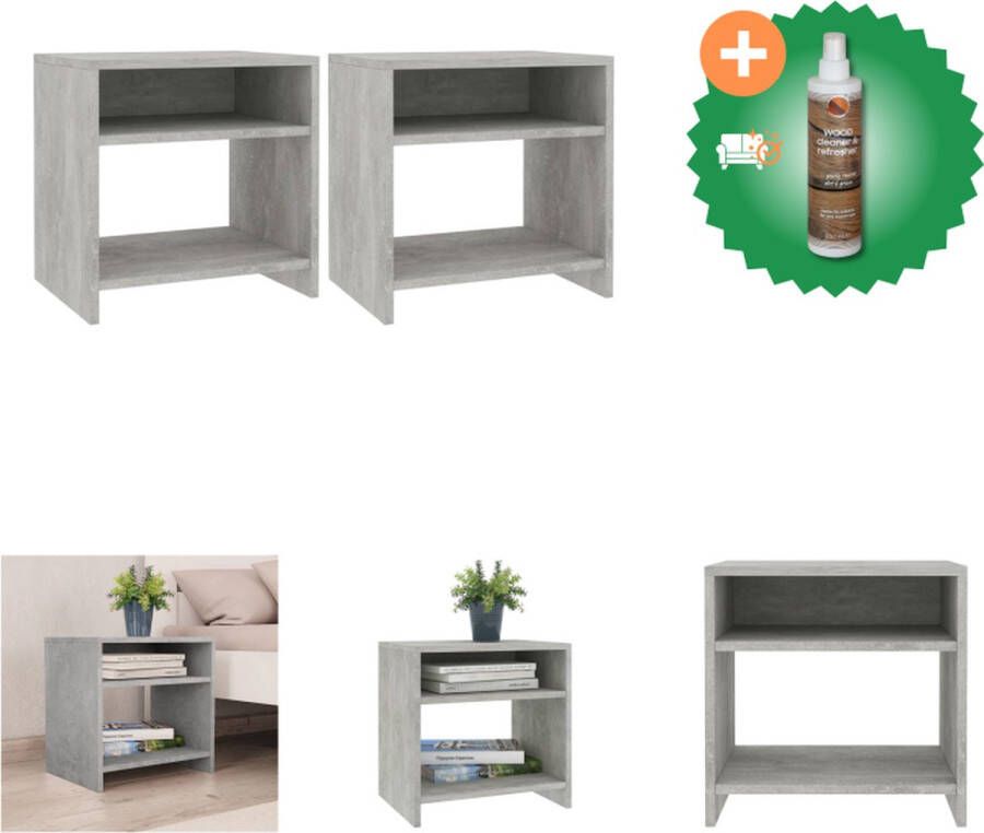 VidaXL Nachtkastjes Betongrijs Set van 2 Gemaakt van bewerkt hout 40 x 30 x 40 cm (B x D x H) Multifunctioneel Kast Inclusief Houtreiniger en verfrisser