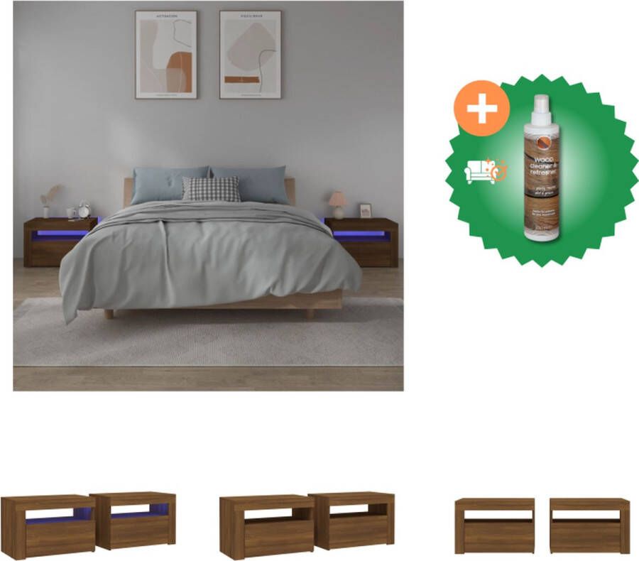 VidaXL Nachtkastjes Bewerkt Hout 60x35x40 cm RGB LED-verlichting 2x nachtkastje Kast Inclusief Houtreiniger en verfrisser