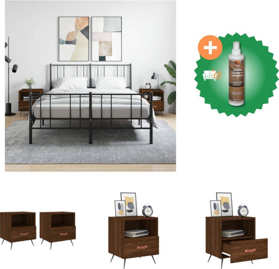 VidaXL Nachtkastjes Modern Charme Opbergruimte Displayfunctie Metalen voeten Bruineiken Bewerkt hout en ijzer 40x35x47.5cm Montage vereist Levering bevat 2x nachtkastje Kast Inclusief Houtreiniger en verfrisser