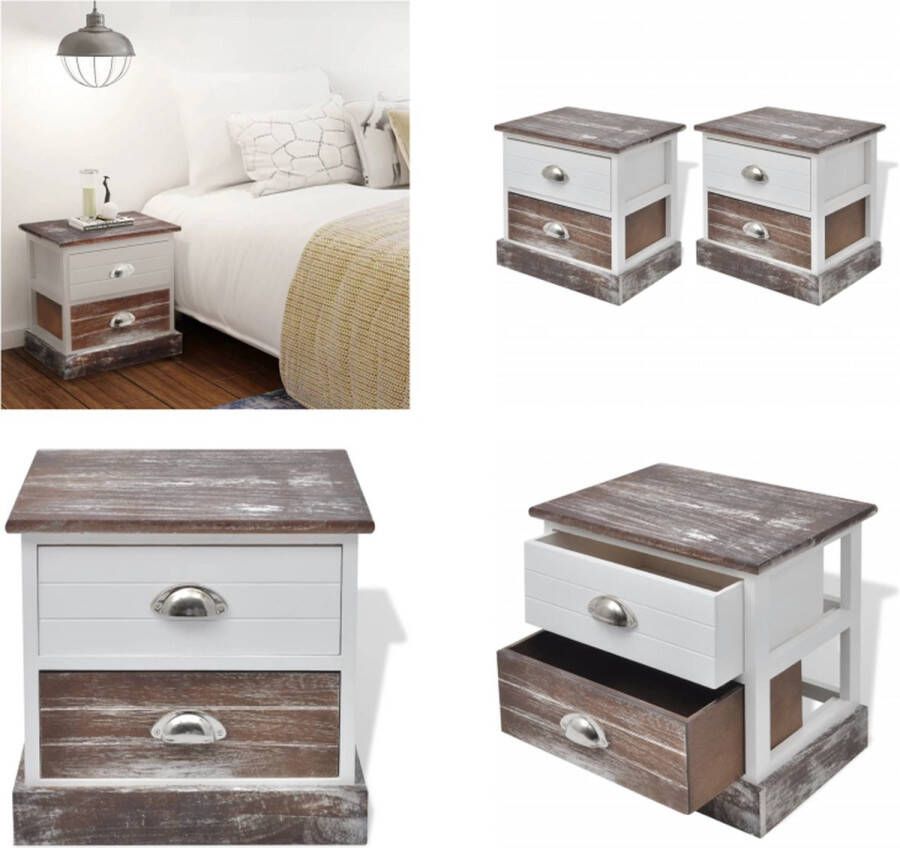 VidaXL Nachtkastjes bruin en wit 2 st Nachtkastje Nachtkastjes Nachtkast Nachtkasten