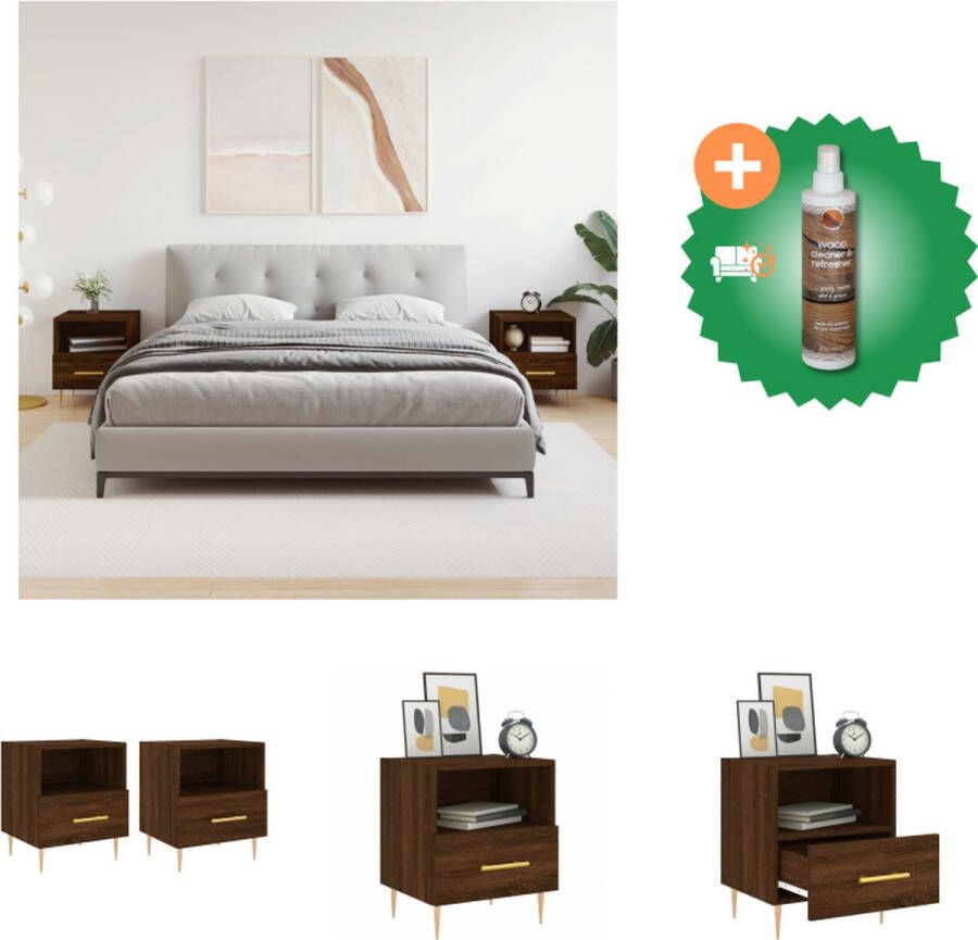 VidaXL Nachtkastjes Bruineiken 40 x 35 x 47.5 cm Duurzaam hout 2 stuks Kast Inclusief Houtreiniger en verfrisser