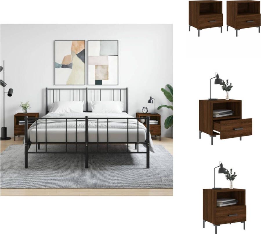 VidaXL Nachtkastje Nachtkastjes Bijzettafel Wandkastje Nachtkastjes 2 st 40x35x47-5 cm bewerkt hout bruineikenkleurig - Foto 3