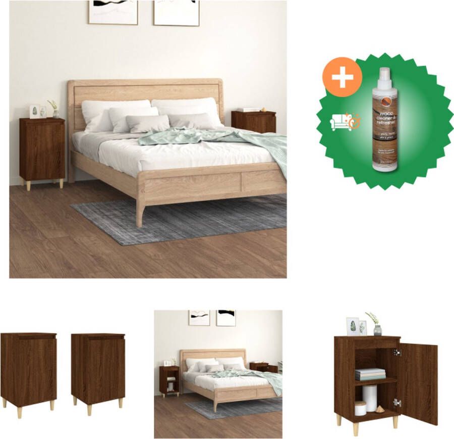 VidaXL Nachtkastjes Bruineiken 40 x 35 x 70 cm Opbergruimte Metalen poten Stevig blad Kast Inclusief Houtreiniger en verfrisser
