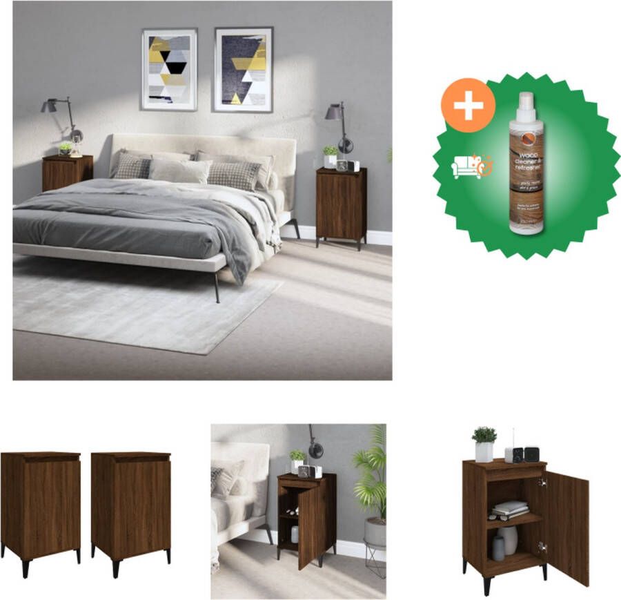 VidaXL Nachtkastjes Bruineiken 40 x 35 x 70 cm Opbergruimte Metalen poten Stevig blad Kast Inclusief Houtreiniger en verfrisser - Foto 2