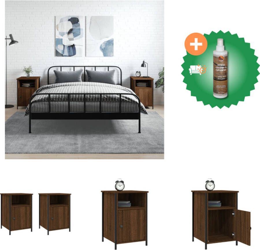 VidaXL Nachtkastje Bruineiken 40 x 42 x 60 cm Duurzaam Stevig Frame Voldoende Opbergruimte Displayfunctie Verstelbare Poten Kast Inclusief Houtreiniger en verfrisser - Foto 2