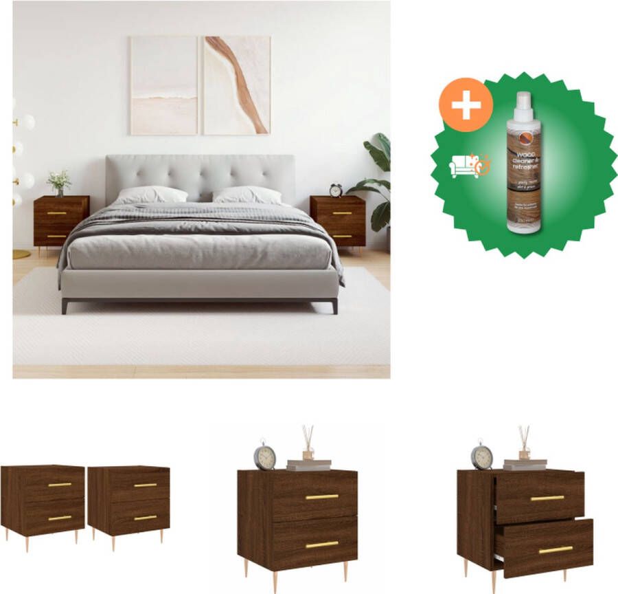 VidaXL Nachtkastjes Bruineiken Hoge kwaliteit bewerkt hout Veel opbergruimte Displayfunctie Metalen voeten 40 x 35 x 47.5 cm (B x D x H) Montage vereist Kast Inclusief Houtreiniger en verfrisser
