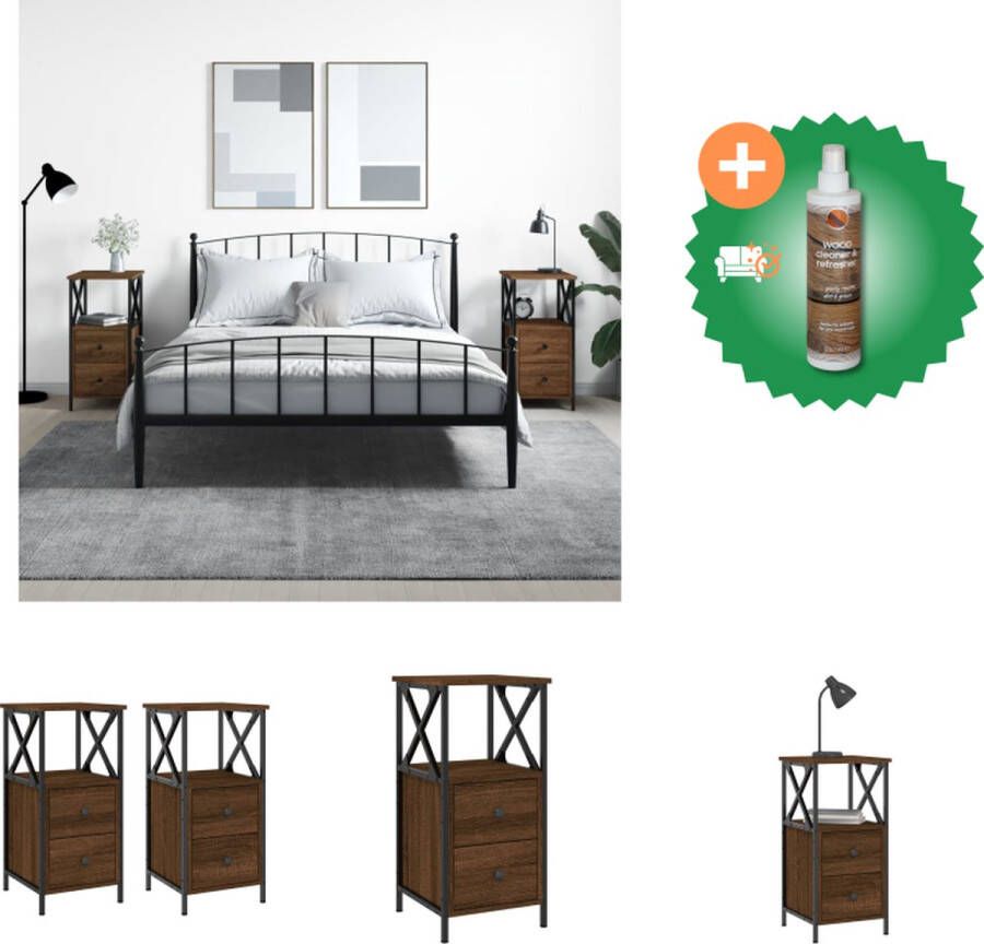 VidaXL Nachtkastjes Bruineiken Set van 2 34 x 35.5 x 70 cm Duurzaam materiaal Kast Inclusief Houtreiniger en verfrisser