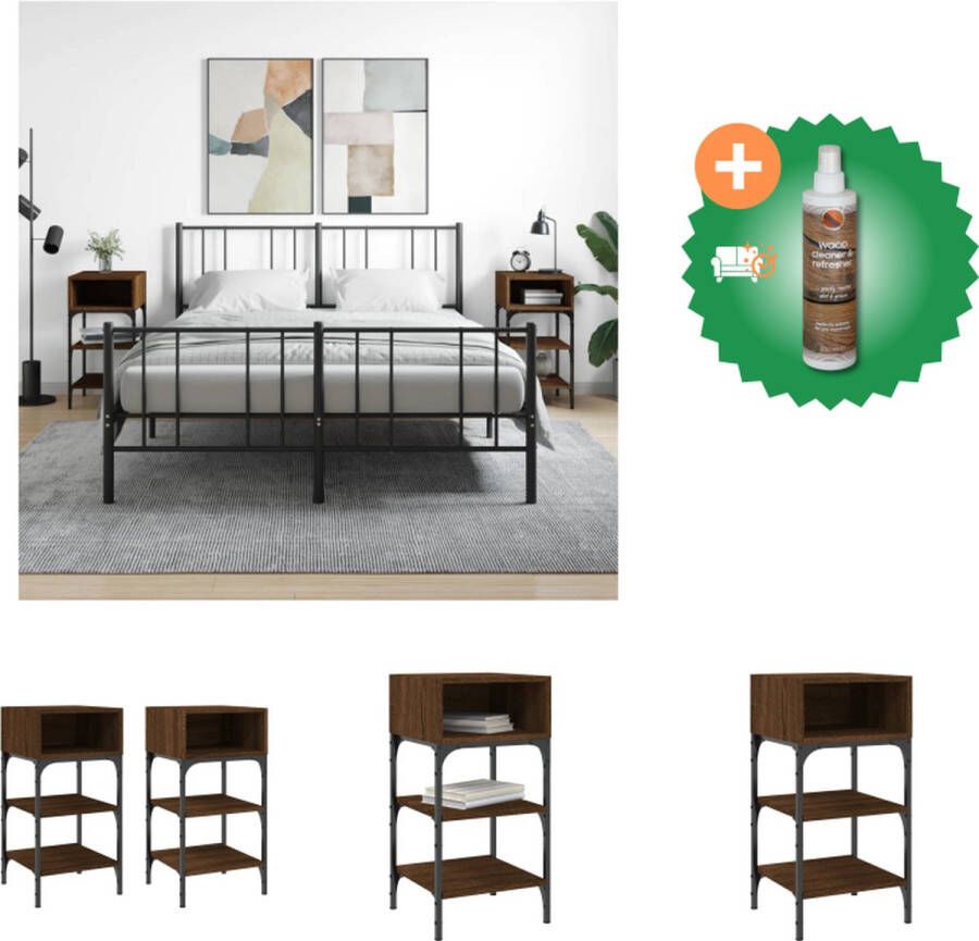 VidaXL Nachtkastjes Bruineiken Set van 2 35 x 34.5 x 70 cm Duurzaam materiaal Voldoende opbergruimte Verstelbare poten Stevig frame Displayfunctie Kast Inclusief Houtreiniger en verfrisser