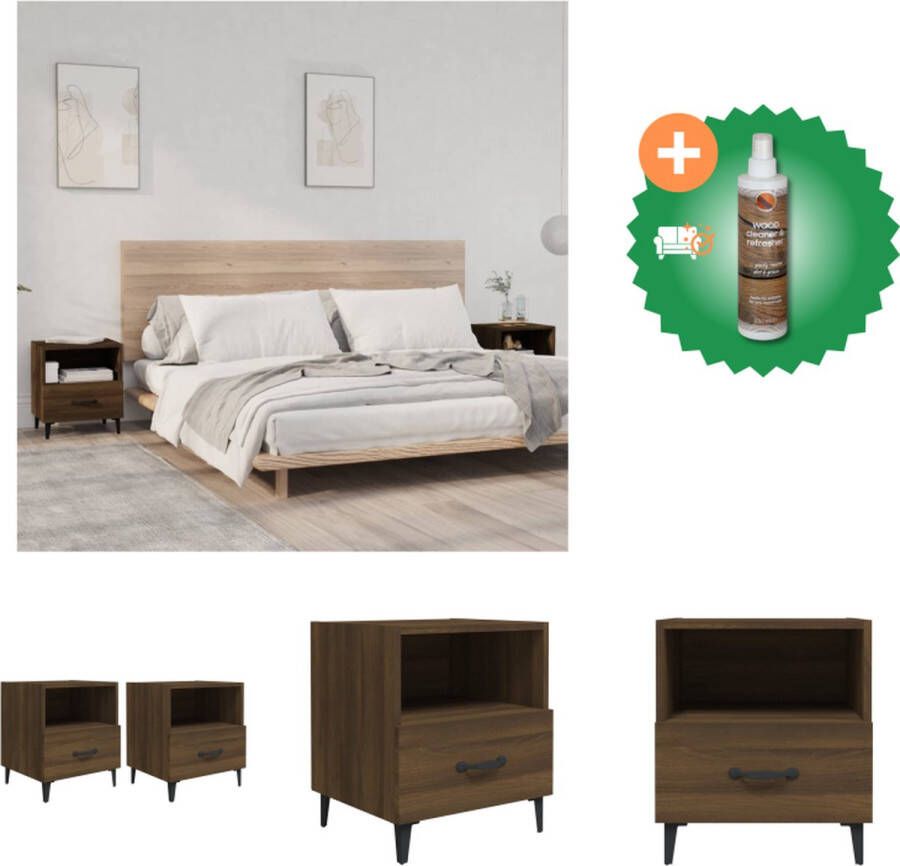VidaXL Nachtkastjes Bruineiken Set van 2 40 x 35 x 47.5 cm Kast Inclusief Houtreiniger en verfrisser