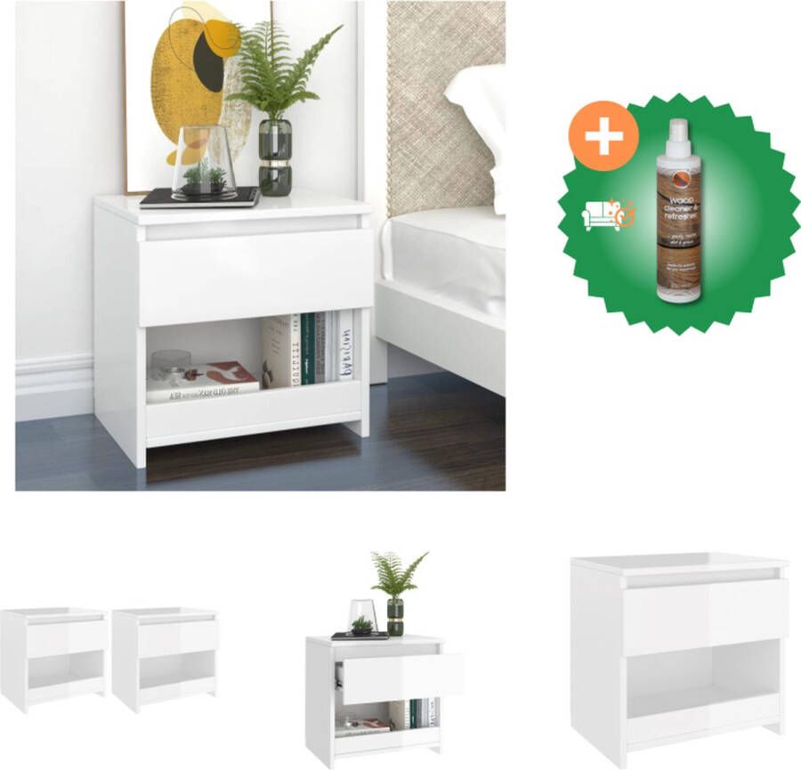 VidaXL Nachtkastjes Elegant Bedkasten 40 x 30 x 39 cm (B x D x H) Ken- Hoogglans wit Materiaal- Spaanplaat Montage vereist 2 x levering Kast Inclusief Houtreiniger en verfrisser